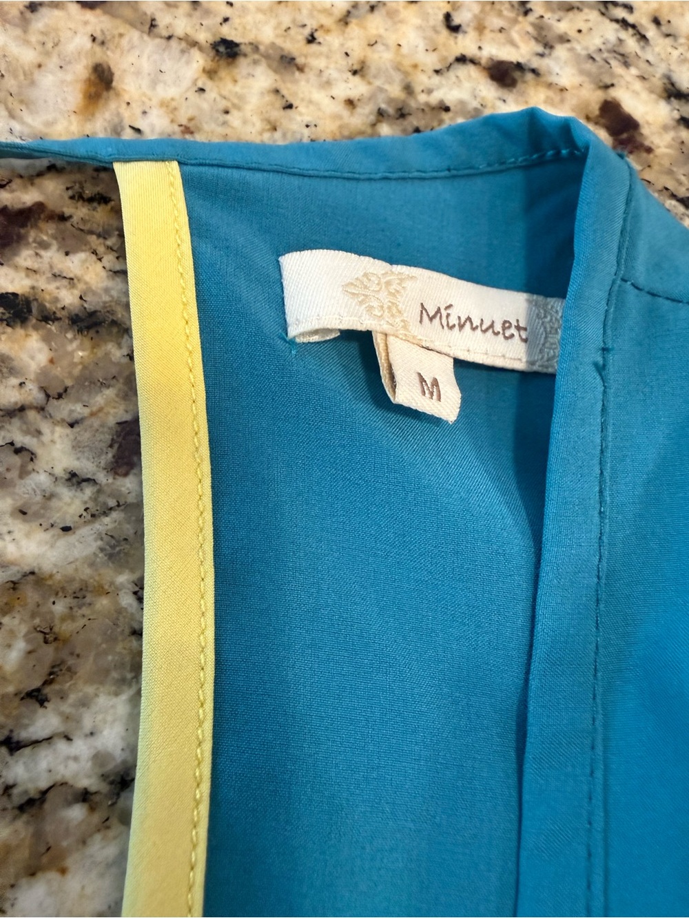 Minuet sleeveless top teal blue yellow trim SZ M - Picture 6 of 13